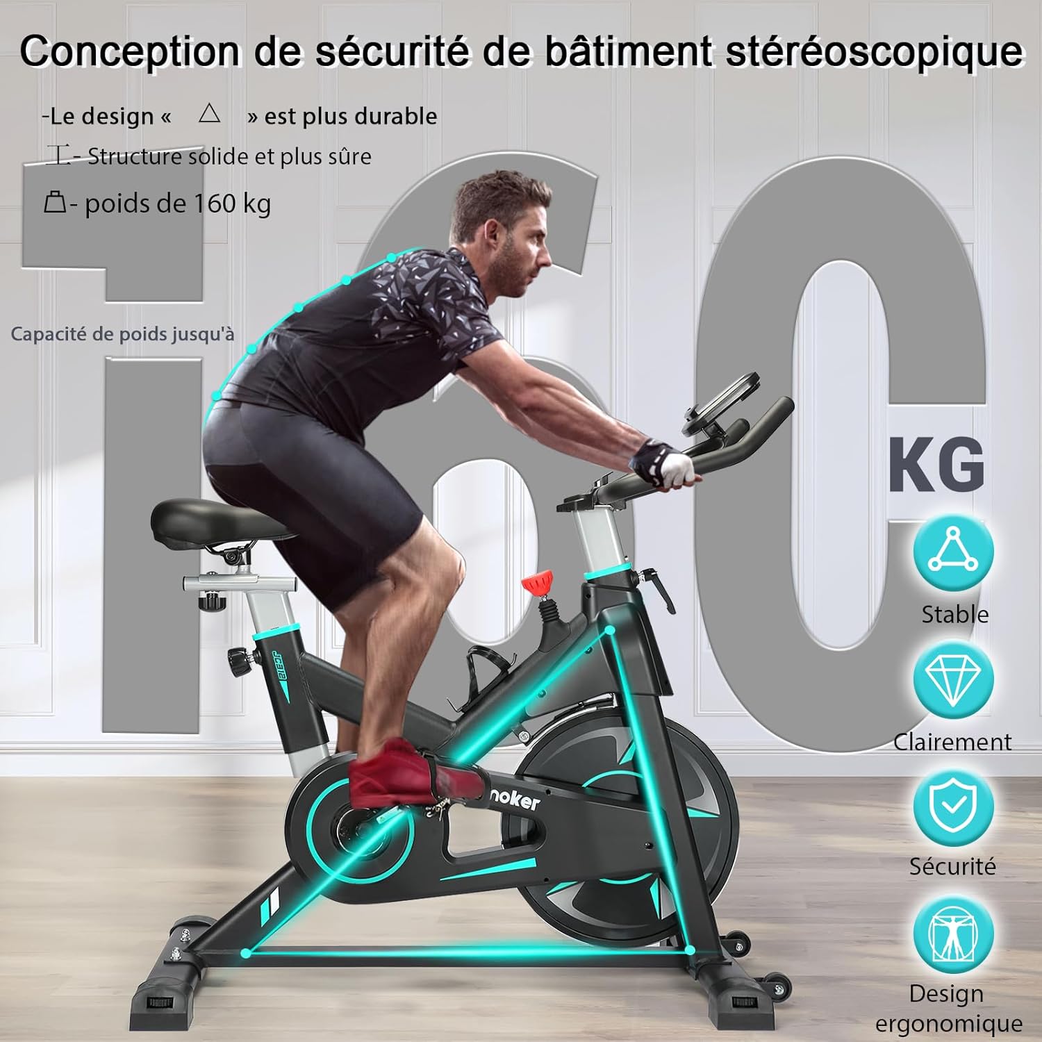 Wenoker Vélo d'Appartement Spinning, Résistance Magnétique Ajustable, Vélo d'Exercice à Siège Confortable et Écran, Entrainement Cardio Home Trainer, capacité de charge de 160 kg
