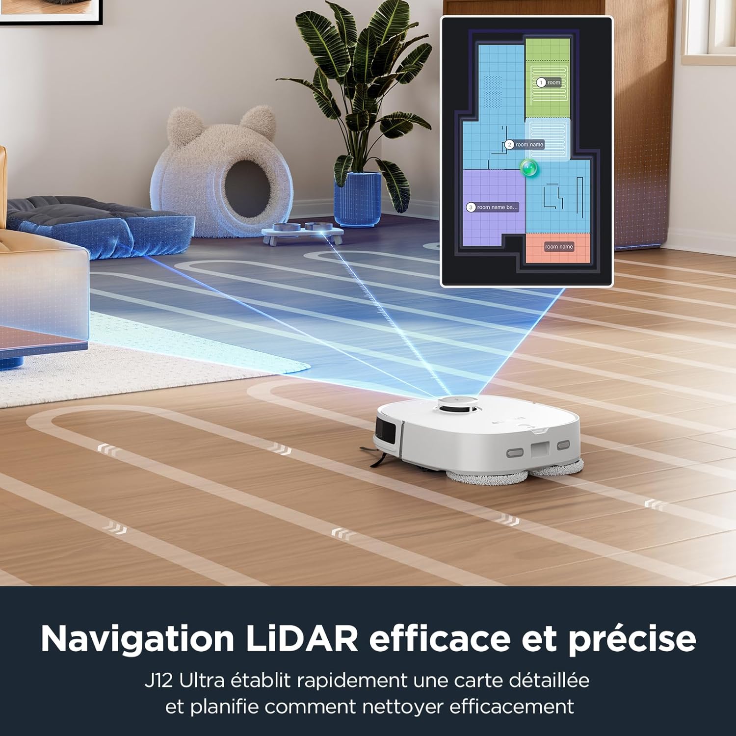Eureka J12 Ultra Robot Aspirateur Laveur avec Station Automatique de Vidange Lavage Séchage, Aspirateur Robot de 5000Pa, Serpillière Rotative, Double LiDAR Navigation, Évitement d'Obstacle 3D IA