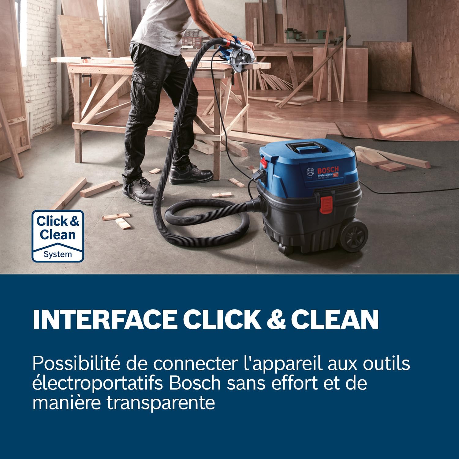 Bosch Professional Aspirateur pour Solides et liquides Gas 12-25 PL (Moteur 1 250 W, débit d'air de 65 l/s, dépression de 200 mbar, y Compris Filtre HEPA, suceur Droit)