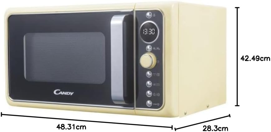Candy DIVOG25CC Micro-ondes Gril quartz, Puissant 900 W + Gril 1000W, 25L, Programmateur digital, 6 Niveaux de puissance, Décongelation poids/temps, Fonction silence,Design Retro, Couleur Crème