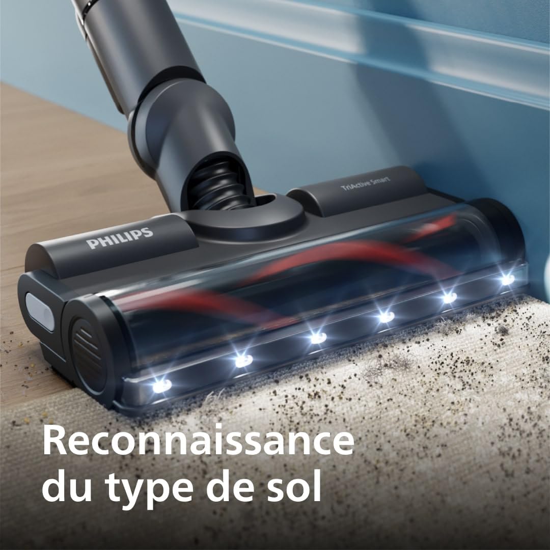 Philips Aspirateur sans fil Aqua 7000 Series, Moteur digital, PowerCyclone 12, Eclairage LED, Module Aqua amovible, Autonomie de 80 min, Inclus 2 accessoires, Bleu (XC7053/01)