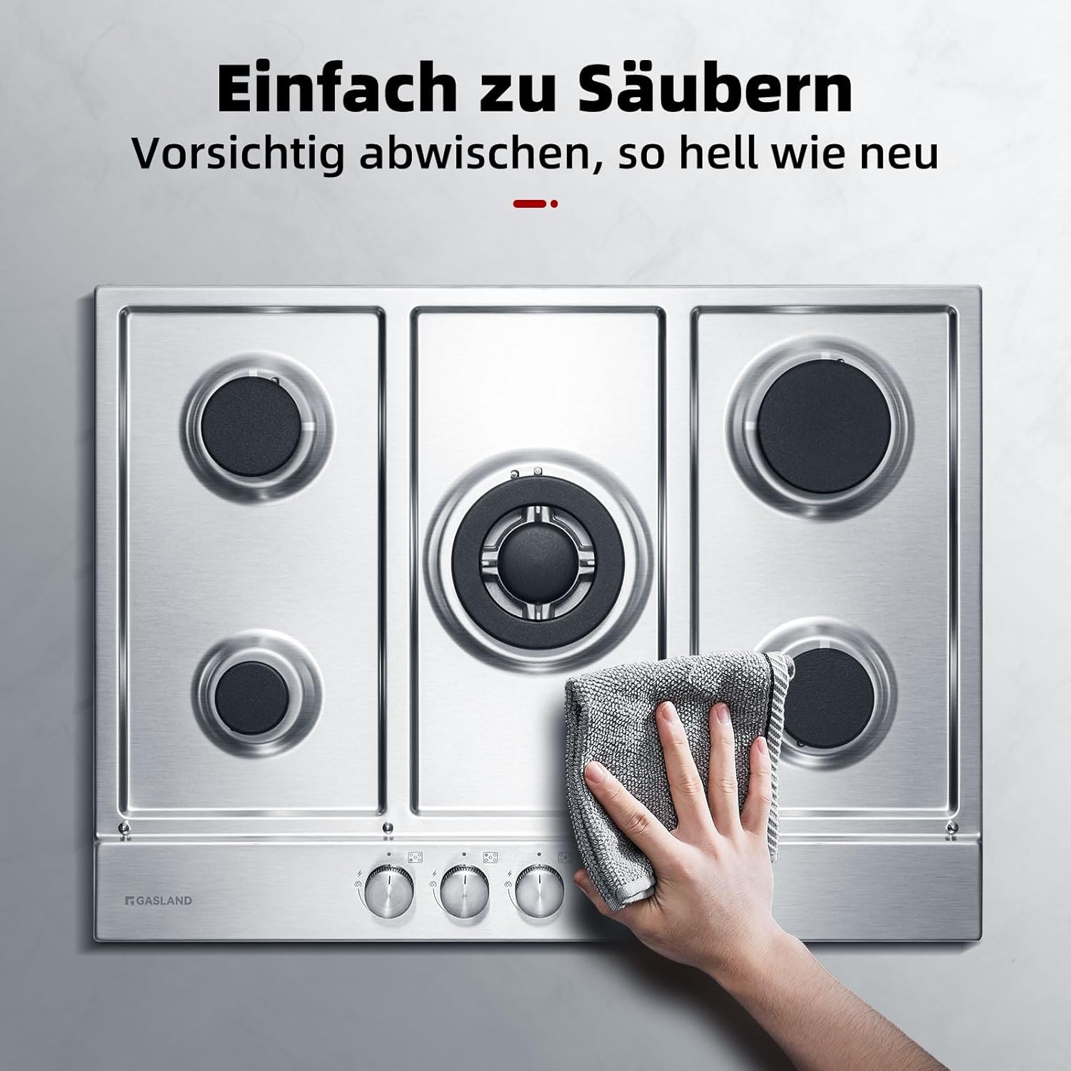 GASLAND GH2805BG1FC Table de cuisson à gaz 5 feux, Cuisinière à gaz avec brûleur wok, Table de cuisson à gaz encastrable, 76cm noir Cuisinière à gaz en verre, Cuisinière à gaz 10,4KW, GPL/NG