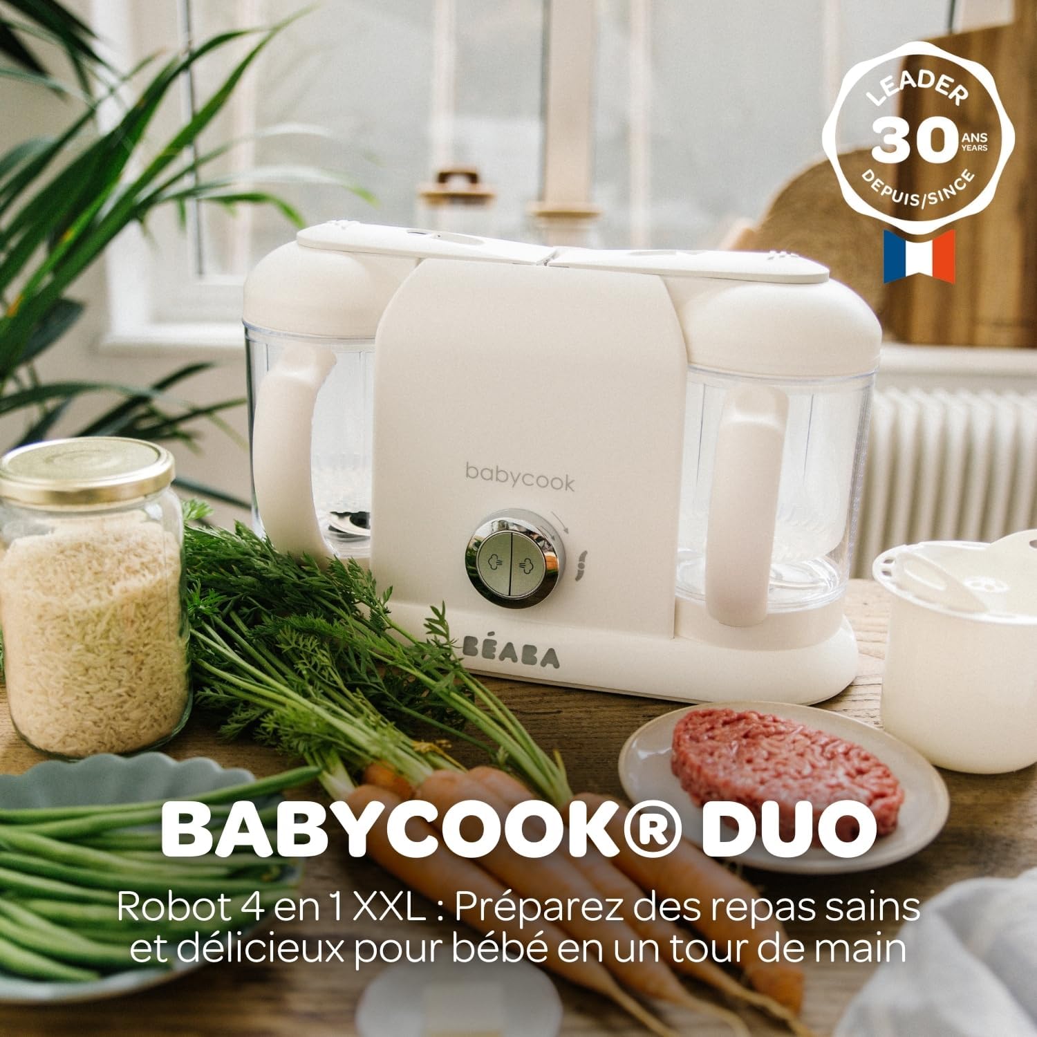 BÉABA, Babycook Duo Robot Bébé 4 en 1 Mixeur-Cuiseur, Cuisson Vapeur rapide 15min , Diversification alimentaire, Petits pots bébé maison, Contenance XXL 2200 ml, Noir