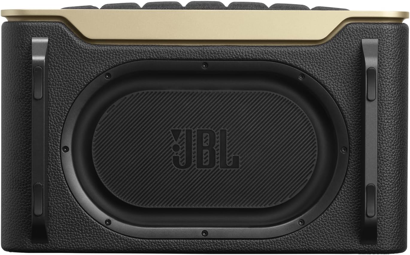JBL Authentics 200 Enceinte Smart Home avec Wi-Fi, Bluetooth et assistants vocaux, design rétro, noire, Prise européenne (Type C)