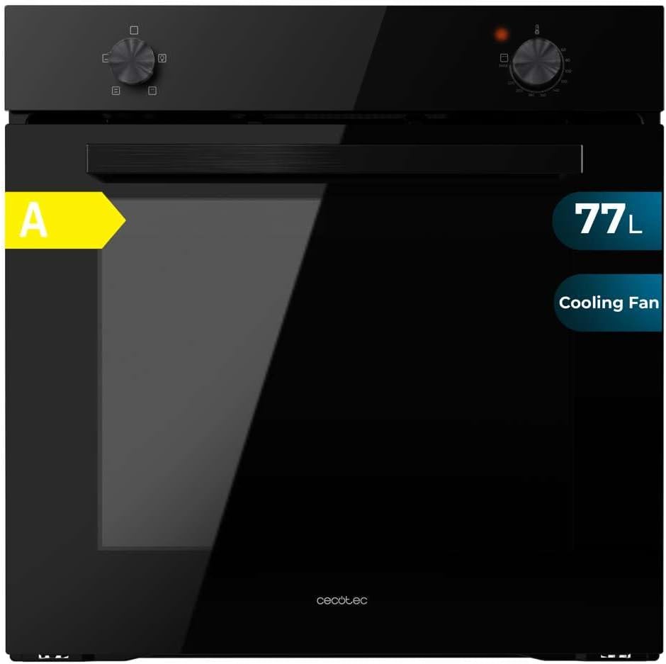 Cecotec Four encastrable Bolero Hexa C136000 Glass Black Time A 2800 W, capacité de 77 L, 4 fonctions, Minuterie, Nettoyage à la vapeur, Cuisson à la vapeur. Classe Énergétique A, Lumière intérieure