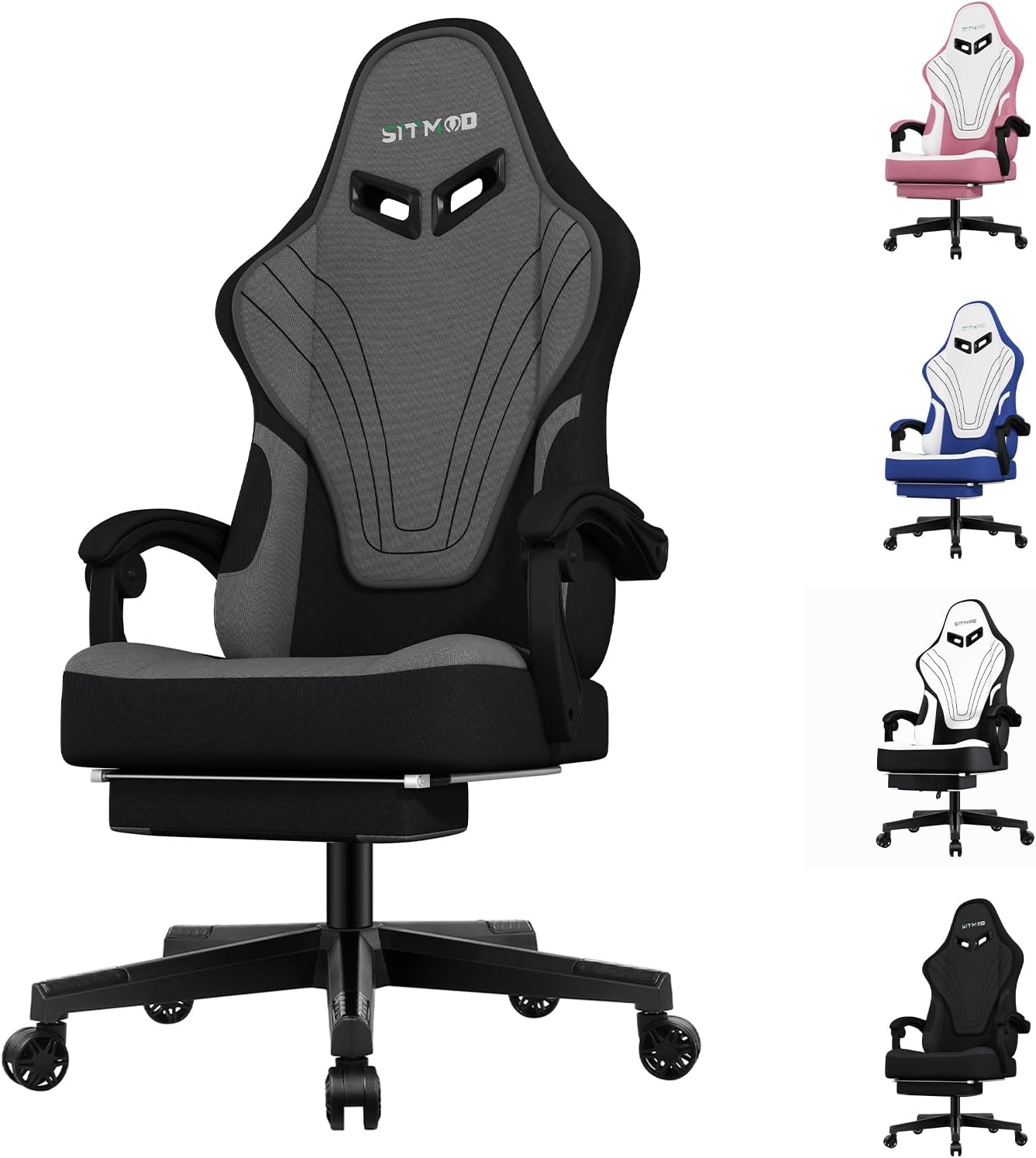 Ulody Chaise Gaming Ergonomique, Fauteuil de Bureau Pivotant, Dossier Haut, Siege Gamer avec Appui-tête et Soutien Lombaire Ajustables, Chaise de Jeu avec Repose-Pieds(Gris)