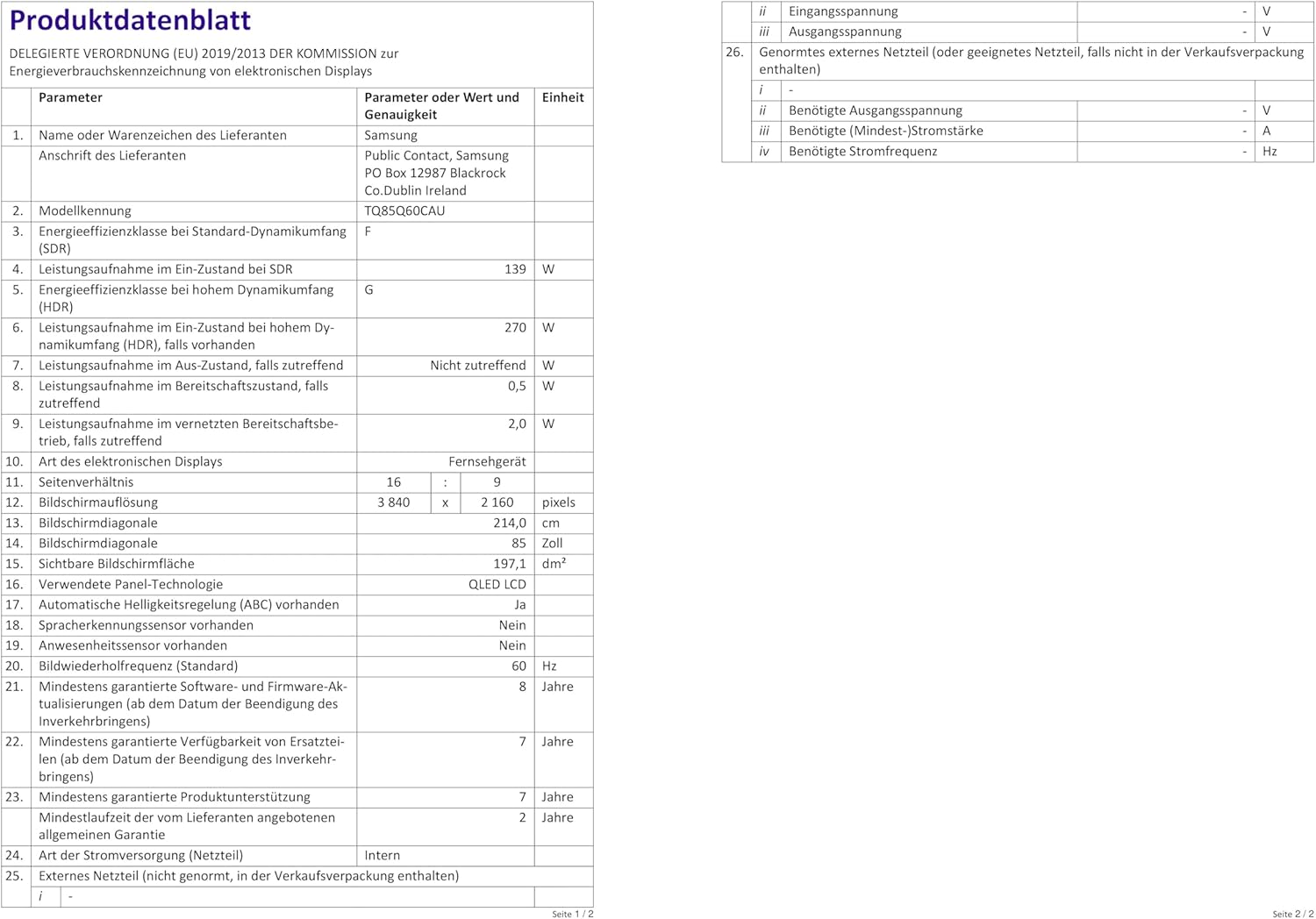 Samsung Téléviseur TQ85Q60D 85 (85 Pouces) QLED 4K Smart TV 2024