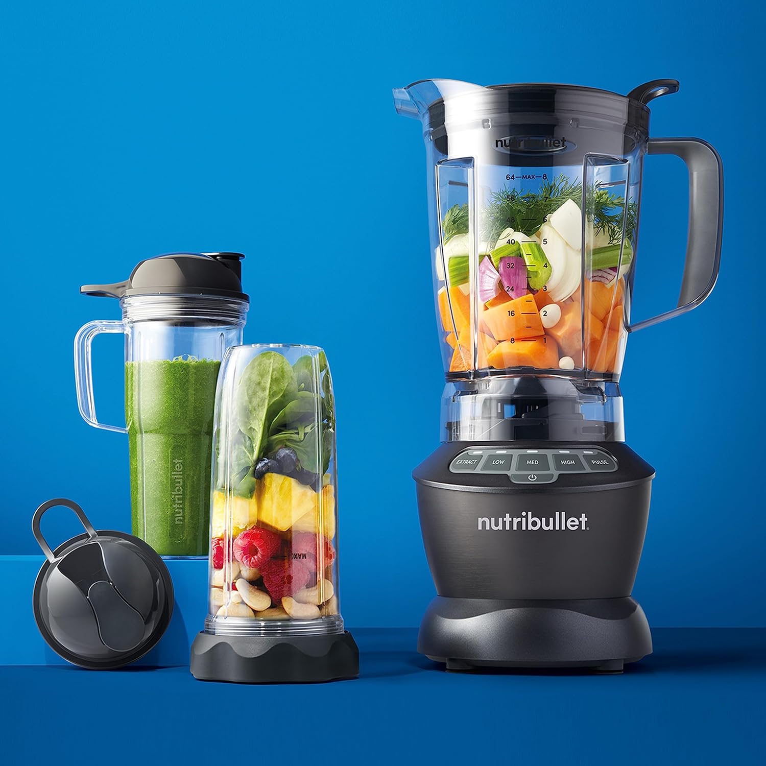 NutriBullet triple Prep System, mixeur électrique, blender multifonction, puissance 1500 watts, 3 appareils, noir, NBF580B