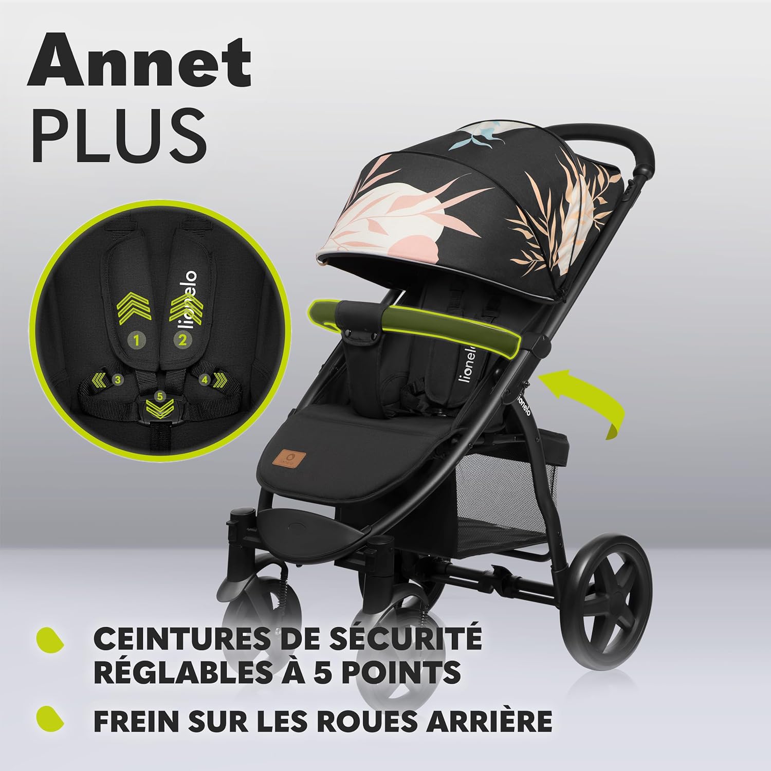 LIONELO Annet Plus poussette bebe à 22 kg, auvent avec fenêtre, roues EVA, chancelière moustiquaire porte-gobelet, réglage du dossier jusqu’à la position couchée (Dreamin, PLUS)