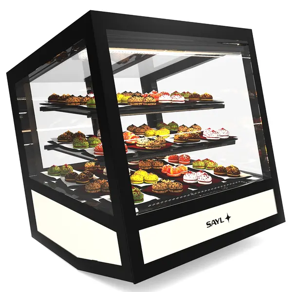 Vitrine Réfrigérée QBO Noire 620×670×670(h)mm | 1/2/3 Niveaux | Froid Ventilé + Éclairage RGB | SAYL