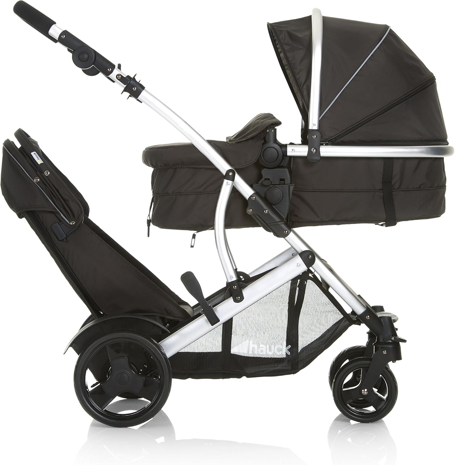 hauck Poussette Double Duett 2, Siège Supérieur Convertible en Nacelle Bébé, Réversible, Pliable, Charge Maxi 36 Kg, Inclus Habillage Pluie, Forest Noir