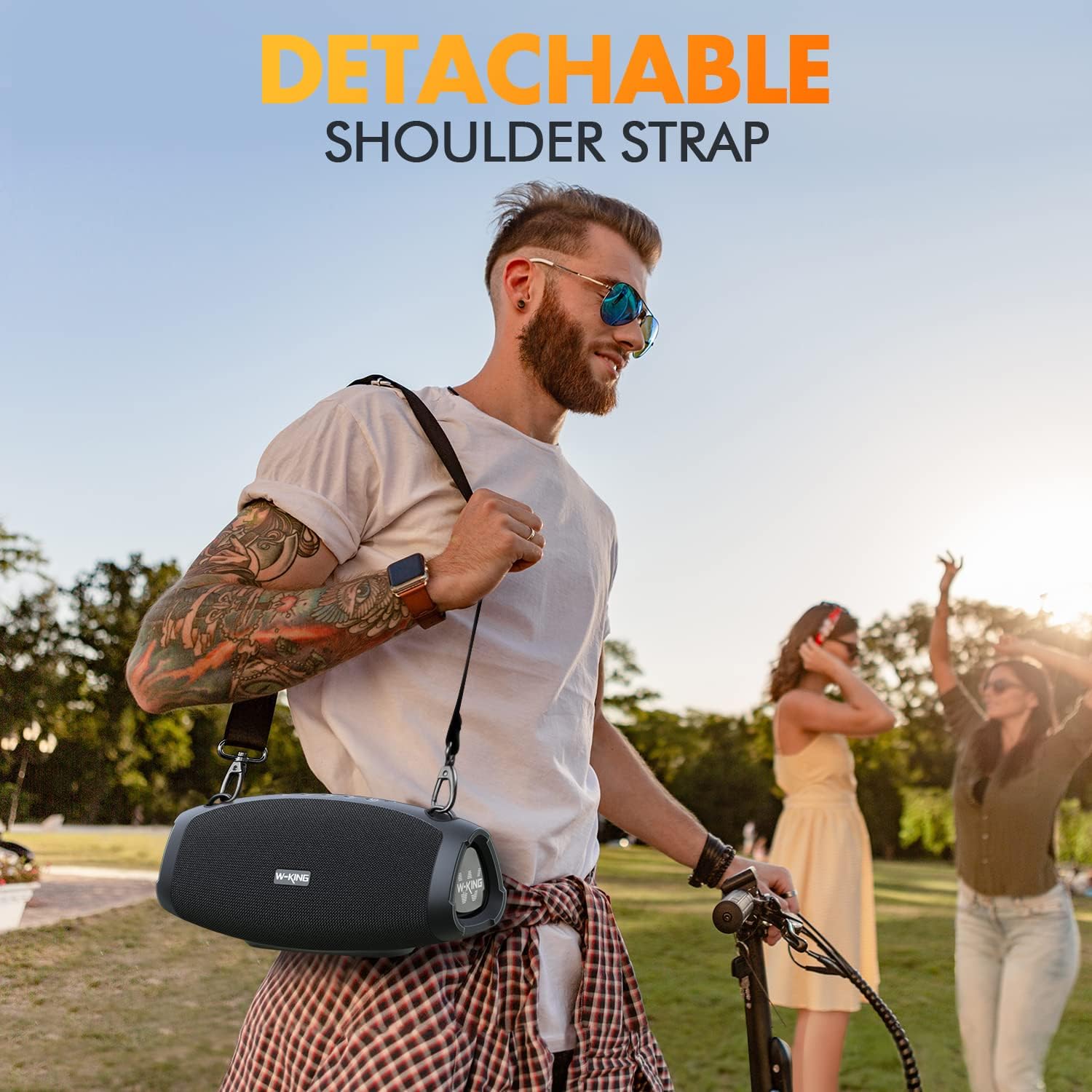 W-KING (120W Max)70W Enceinte Bluetooth Puissante, IPX6 Haut-Parleur Chantier Extérieur étanche Bluetooth Speaker,Triple Radiateurs Passifs- Basses Profondes, Power Bank/DSP/EQ/TF/AUX/42H/Ouvreur(X10)