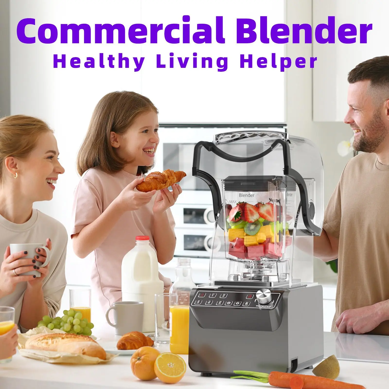 Commercial Blender 70oz 3.5 hp 5 Programmable Function,Quiet Blender with Digital Waterproof Touchpad and Quiet Sound Enclosure - 120V