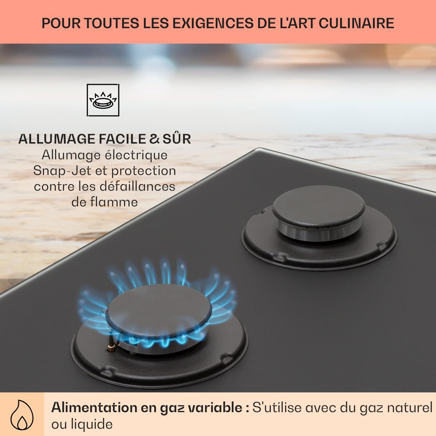 Klarstein Table de Cuisson à Gaz, Plaque de Cuisson Gaz à 4 Brûleurs, Table de Cuisson Electrique à 4 Feux de 8000W, Cuisiniere Gaz, Gaziniere Gaz avec Brûleurs en Acier Inoxydable, Cuisinières GPL
