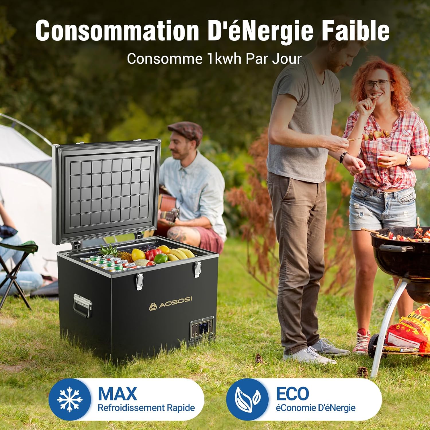 AAOBOSI 45L Glacière à Compresseur, Glaciere Électrique -20℃ à 20℃, Frigo Camion APP&Bouton Contrôle, 12/24V DC et 100-240V AC Glaciere Camping Pour Voiture, Camion, Bateau et Prise De Courant