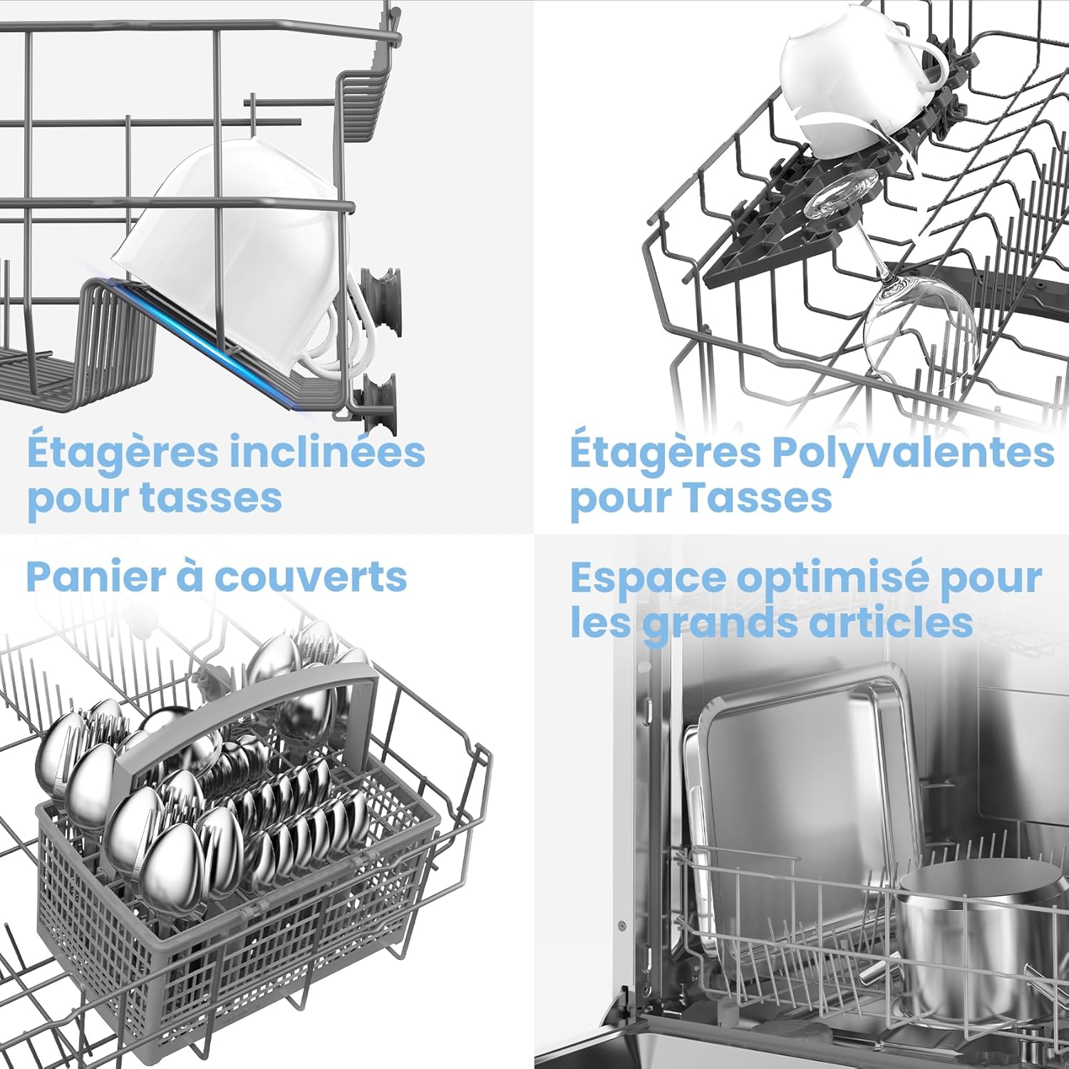 COMFEE' CDWPF1201PS Lave-vaisselle Pose Libre, 60 cm, 12 couverts, départ différé, fonction demi-charge, paniers flexibles - Acier Inoxydable, 49 dB, Commande Bouton