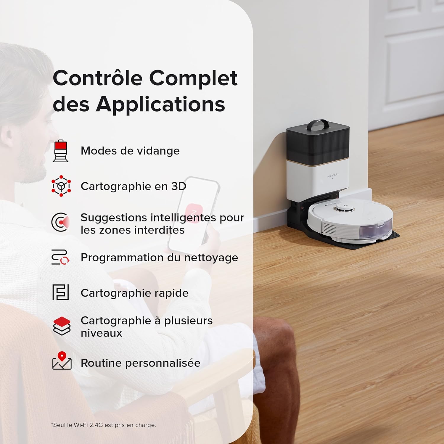 roborock Q8 Max+ Aspirateur Robot Laveur avec Station, Vidage Automatique, 5500Pa Aspiration, Brosse DuoRoller, Navigation LiDAR, Évitement d'obstacles, Cartographie Multi-Niveaux, Contrôle APP/Vocale
