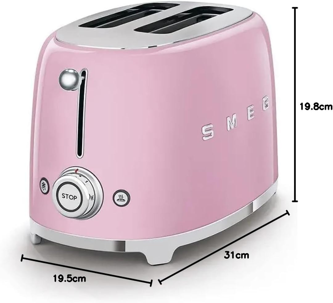Smeg, Grille-pain 2 Tranches TSF01UJEU, 2 Fentes 36 mm, 6 Niveaux de Brunissage, Fonction Chauffage, Décongélation et Bagel, Éjection Automatique du Pain, Ramasse Miettes, 950 W, Royaume-Uni