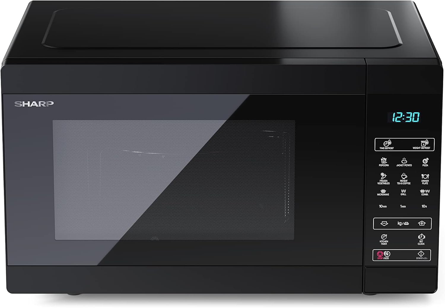 Sharp YC-MS51EB Micro-ondes sans grill de 25 litres, contrôle numérique, micro-ondes: 900 W, 5 niveaux de puissance micro-ondes, plaque tournante, serrure enfant, fonction ECO, couleur noire.