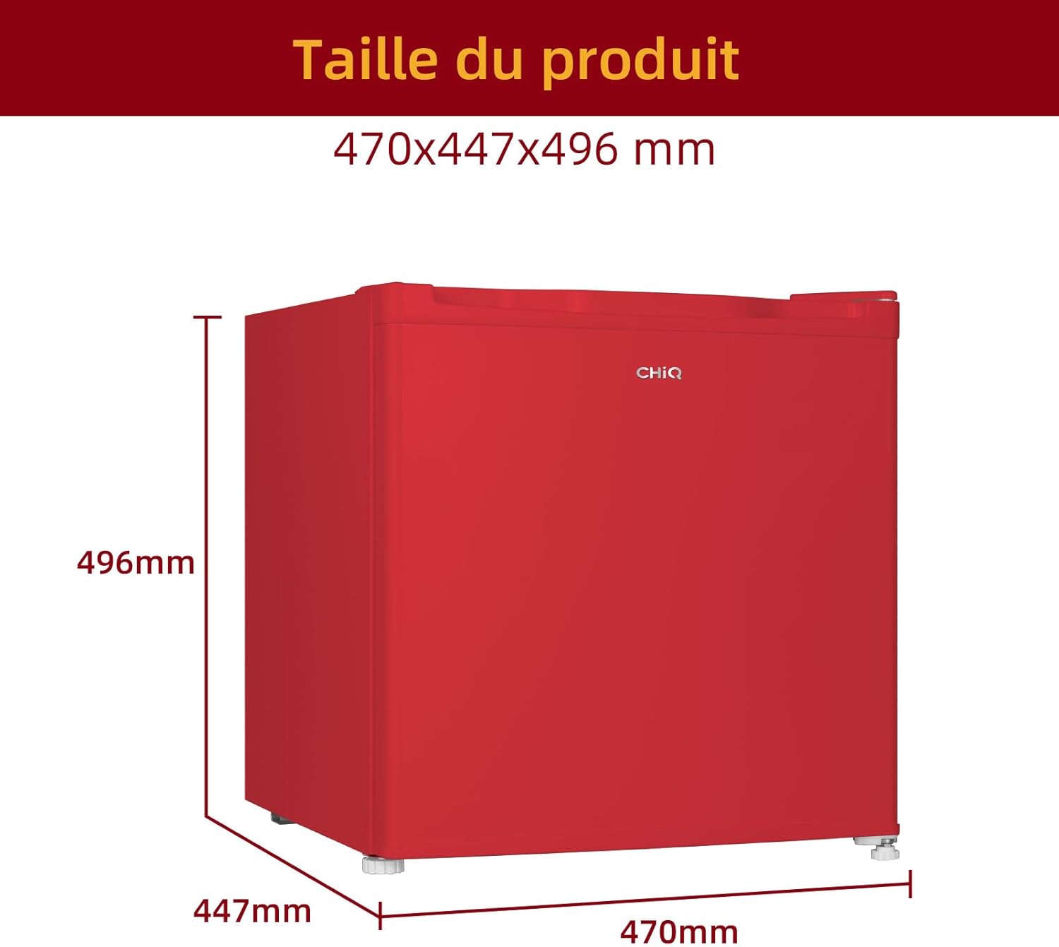 CHIQ Réfrigérateur vertical à une porte,126 L, encombremen 0,31 ㎡, Porte réversible, Tiroir à légumes, Étagères coulissantes, Faible niveau sonore 39 dB, Éclairage à DEL, Noir CSF120BE