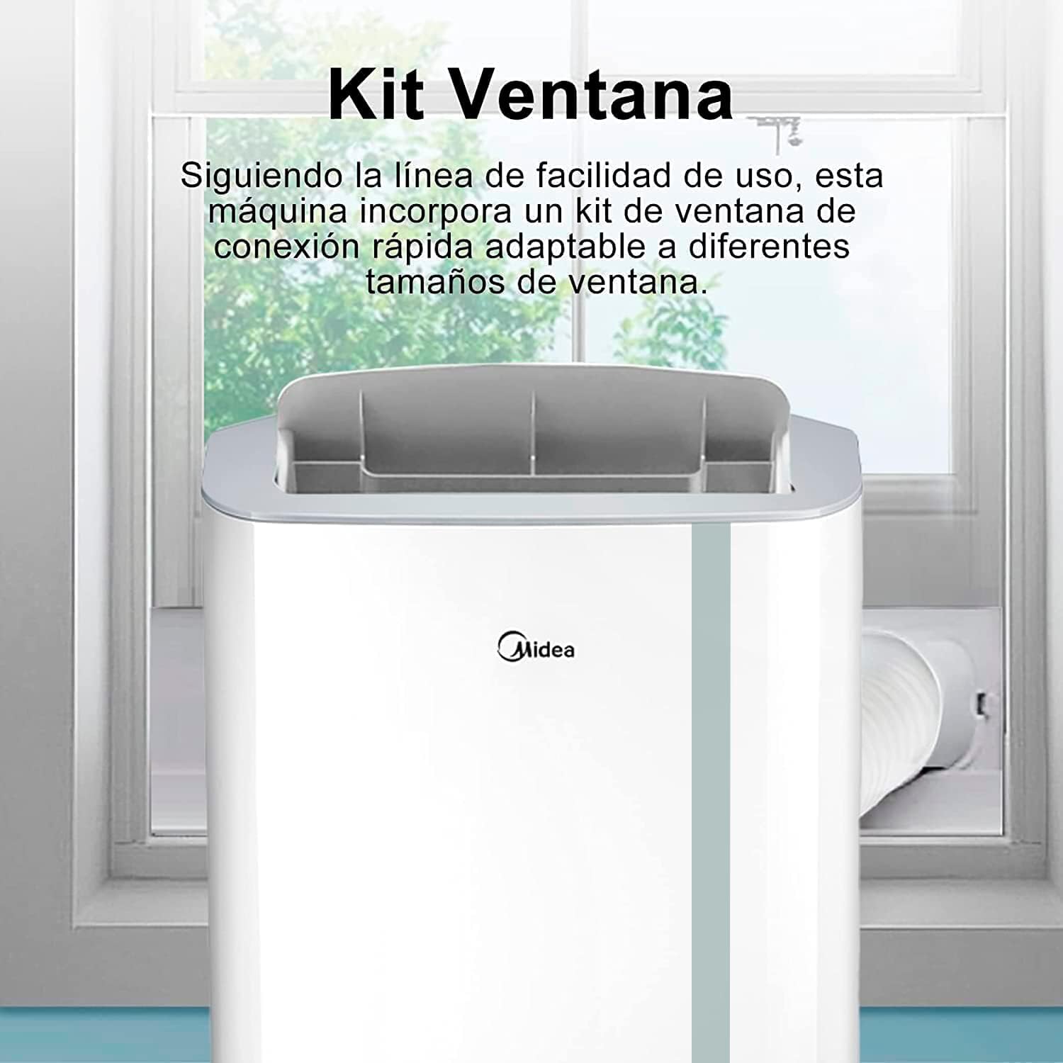 MIDEA Climatiseur Mobile Silencieux 12000 BTU avec Évacuation - Climatisation Portable Prêt à Poser 3500W - Clim Réversible Split Mobile - 3 Vitesses avec Kit de Fenêtre et Télécommande