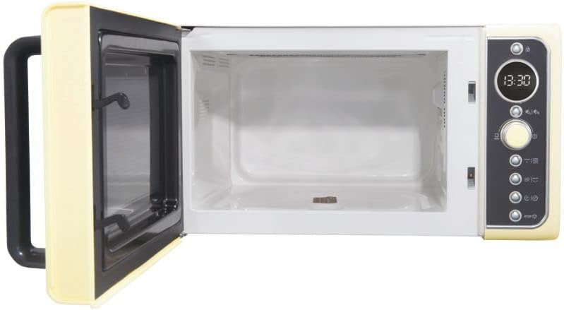 Candy DIVOG25CC Micro-ondes Gril quartz, Puissant 900 W + Gril 1000W, 25L, Programmateur digital, 6 Niveaux de puissance, Décongelation poids/temps, Fonction silence,Design Retro, Couleur Crème