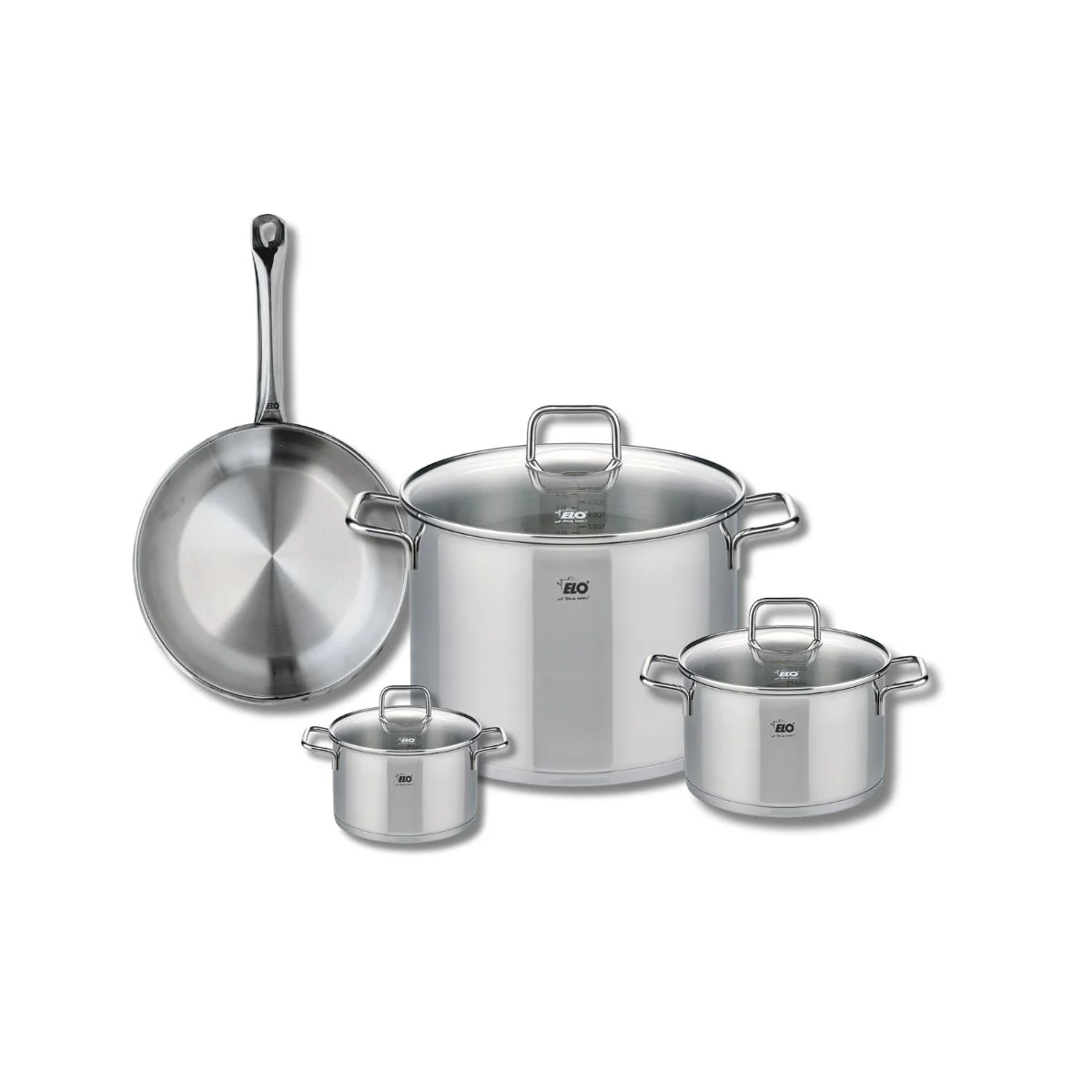 Ensemble de 1 Poêle de cuisson 24 cm et 3 faitouts 12, 16 et 26 cm Elo Profi Citrin Elo