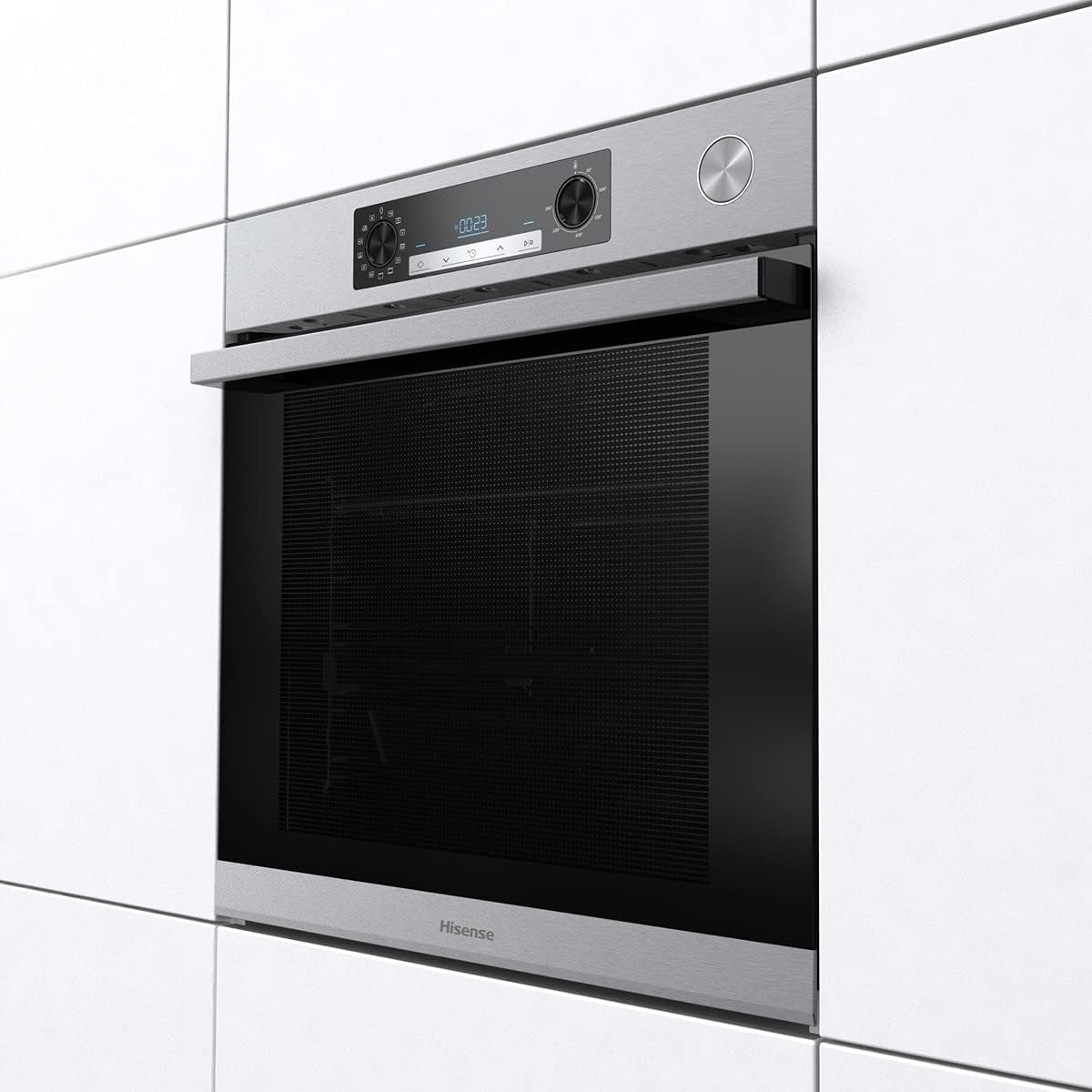 Hisense BSA66226AX Four multifonction - Cavité XXL de 77L, Vapeur + Air Fry, Cuisson simultanée 5 niveaux, Ventilateur XXL, Mode Pizza 300°C, Portes amovibles, Inox, Classe A