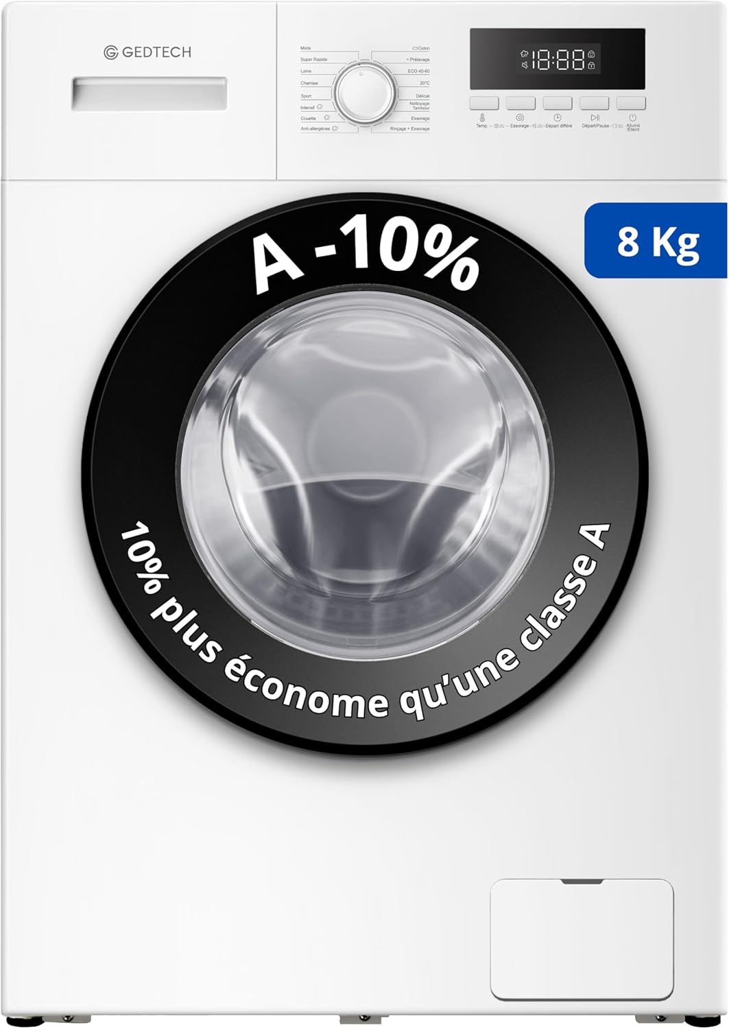 Lave-linge frontal GEDTECH GLL71200WH - 7 Kgs - 1400 tr/mn - 16 programmes - Eco - Intensif - Rapide – Très Faible conso