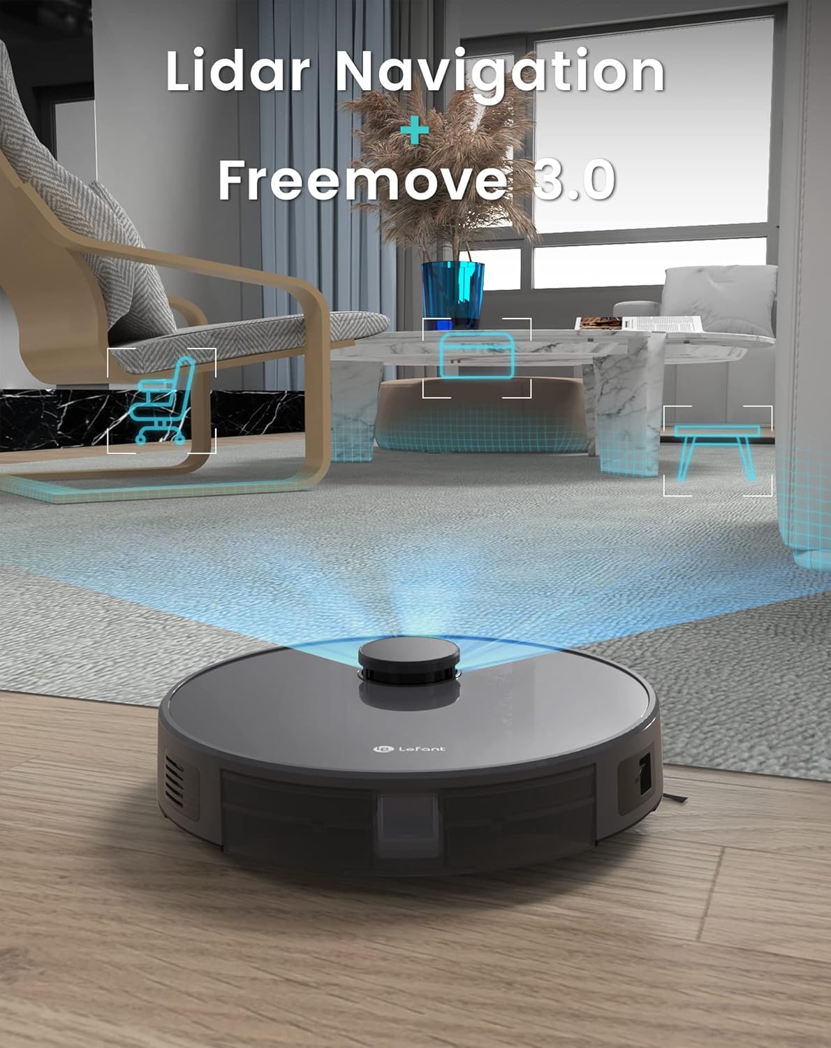 Lefant Robot Aspirateur Laveur Robot 2 en 1 4000Pa,Navigation LiDAR,Cartographie Multi-étage,Zones Virtuelles, Connecté Alexa/APP/WiFi,Idéal pour Poils d'animaux Tapis Sols Durs,M1 Champagne