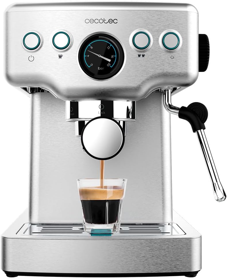 Cecotec Machine à café Express Power Espresso 20 Barista Cream. 2 Thermoblocks, 20Bars, Manomètre, Mode Auto pour 1 et 2 Café(s), Buse vapeur Orientable, Conduit pour Infusions, 2900W.