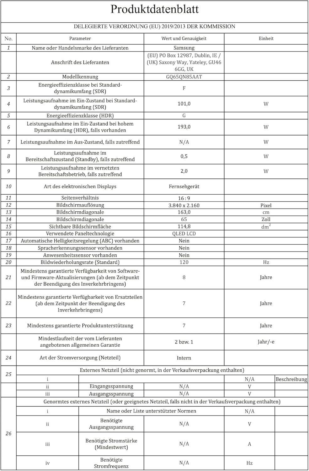 SAMSUNG GQ-65QN85A 65 Neo QLED 4K QN85A 165,1 cm (65) 4K Ultra HD Smart TV WiFi Negro