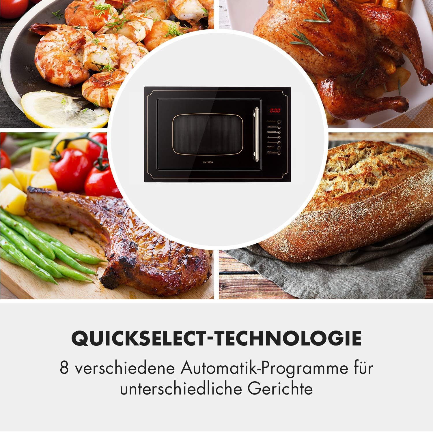 Klarstein Victoria 20 - micro-ondes encastrable, design rétro, 20L, micro-ondes 800W / puissance de gril 1000W, 3 fonctions grill/micro-ondes, acier inoxydable, cadre de montage, ivoire