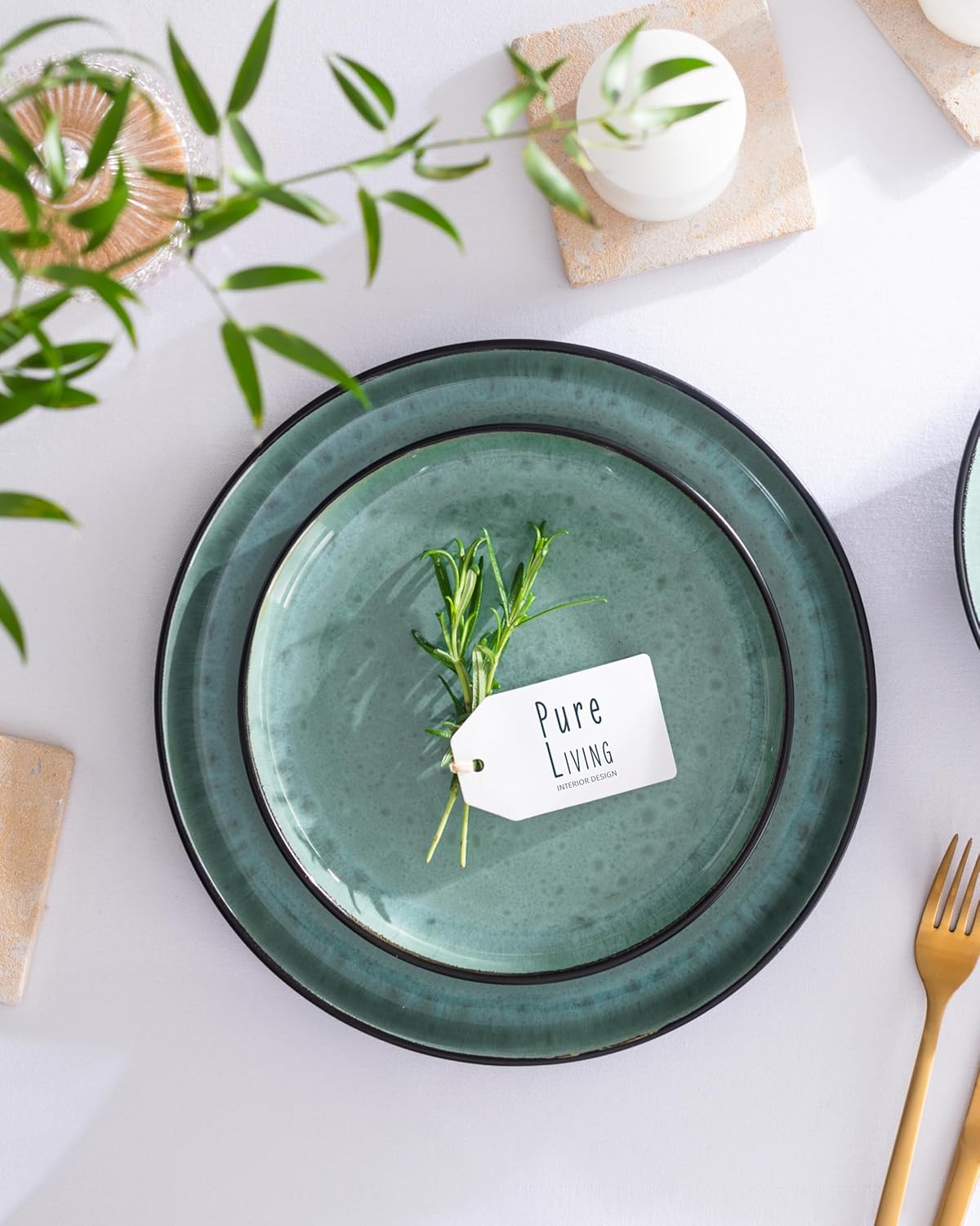 Service de Vaisselle en Grès Ibiza 36 pièces –Ensemble de Vaisselle pour 12 Personnes, Adapté au Lave-Vaisselle et au Micro-Ondes, Pure Living bleu fumé, Assiettes Service de Table