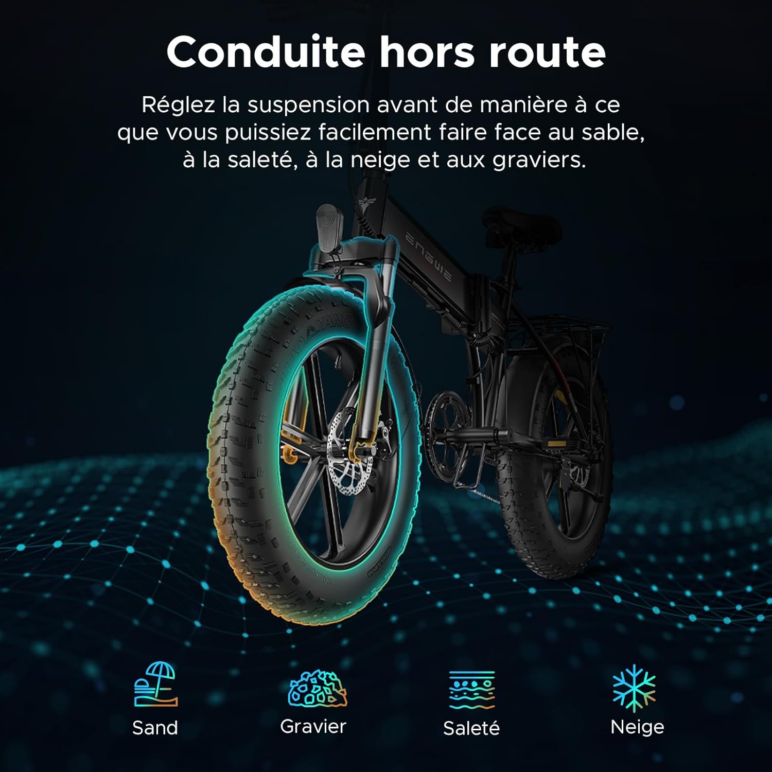 ENGWE EP-2 Pro Vélo électrique Pliable 20 × 4.0 Fat Bike Electrique 7 Vitesses avec Batterie Amovible 48V 13Ah Autonomie 120km Tout-Terrain & VTT & Plage & Neige