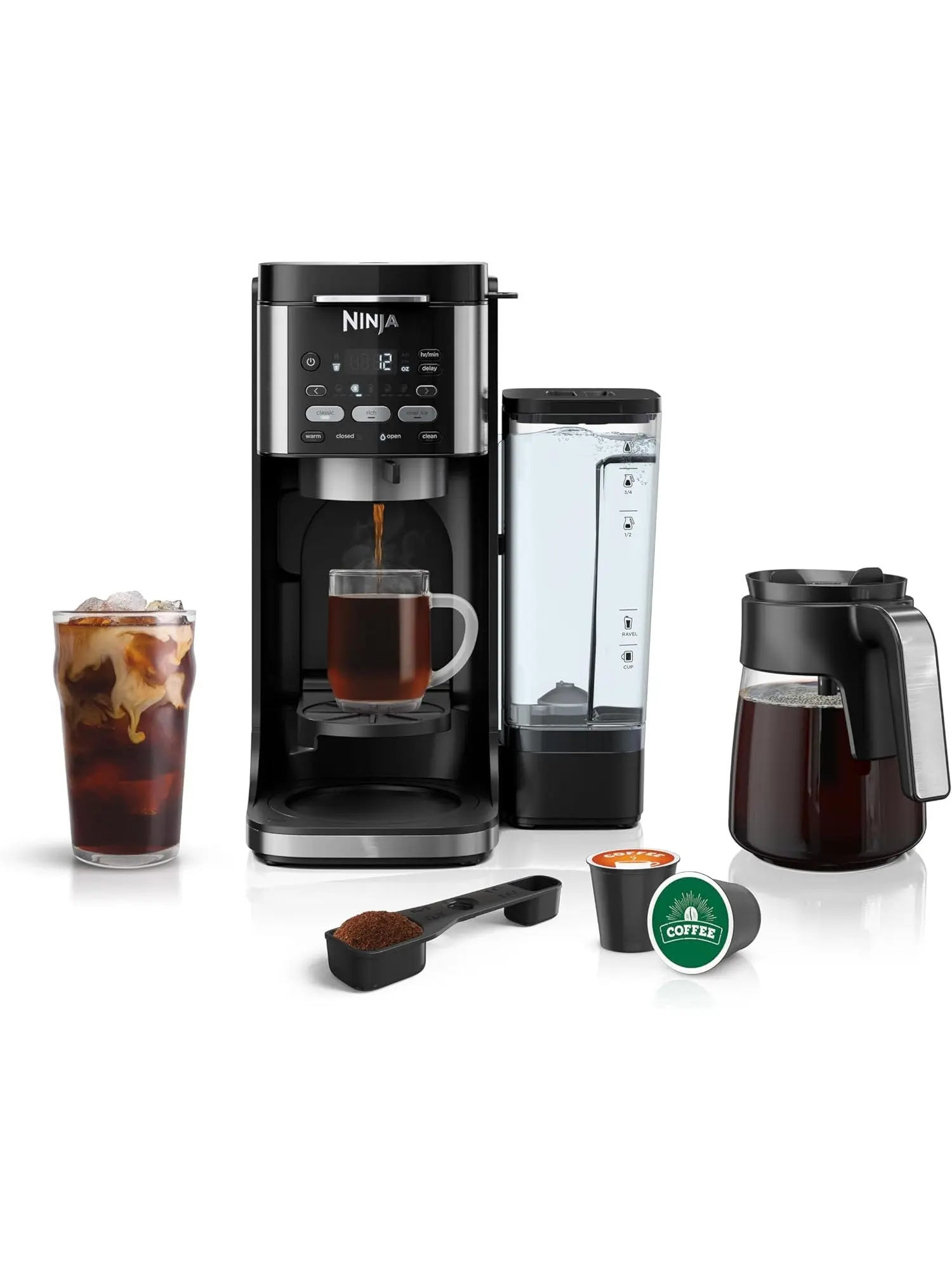 Ninja CFP101 DualBrew Hot & Iced Coffee Maker, Single-Serve, compatible with K-Cups & 12-Cup Drip Coffee Maker, Black