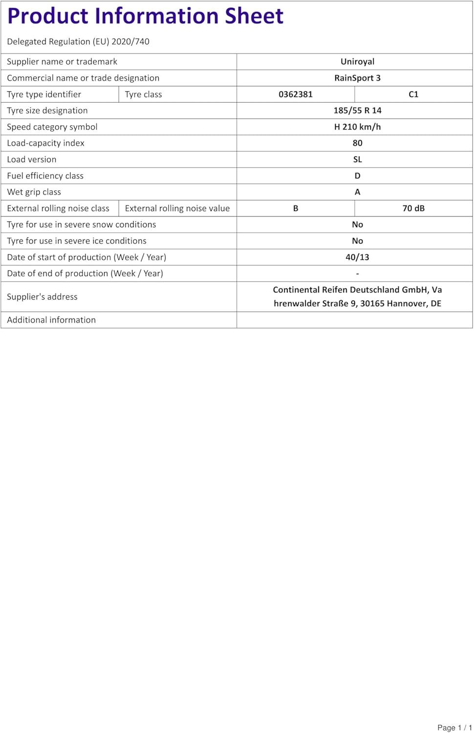Uniroyal RainSport 3 FR - 225/45R17 91V - Pneu té