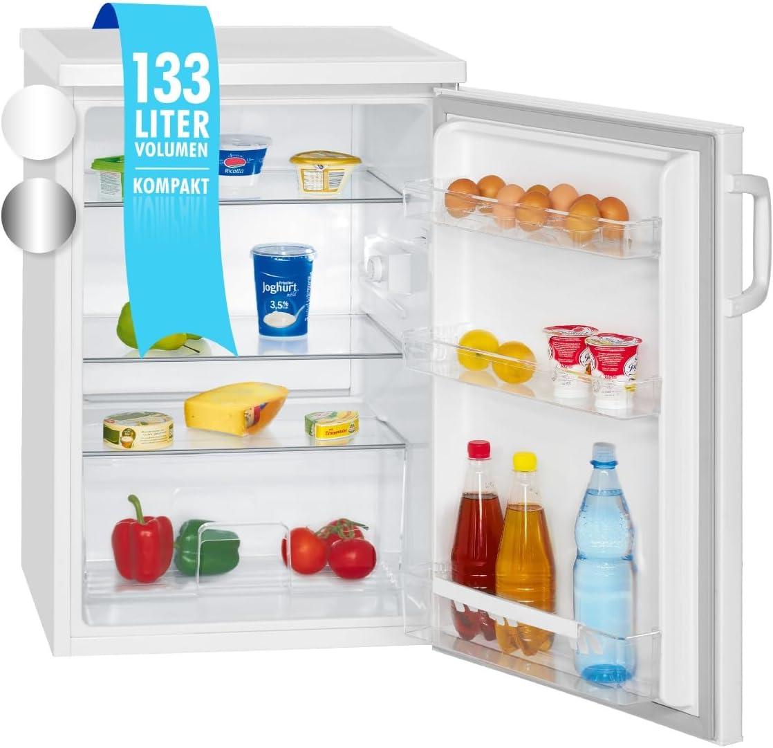 Bomann Réfrigérateur 133L blanc VS2195-1-blanc, Capacité nette : 133 litres, Éclairage intérieur à DEL, Contrôle de la température en continu, 3 clayettes en verre