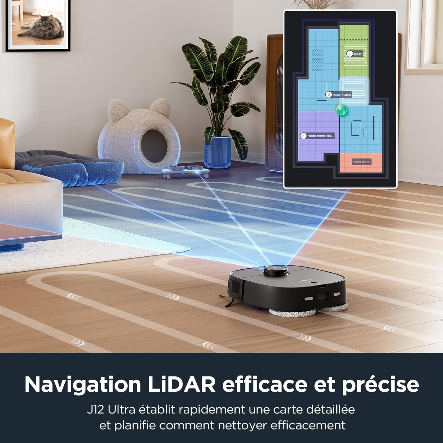 Eureka J12 Ultra Robot Aspirateur Laveur avec Station Automatique de Vidange Lavage Séchage, Aspirateur Robot de 5000Pa, Serpillière Rotative, Double LiDAR Navigation, Évitement d'Obstacle 3D IA