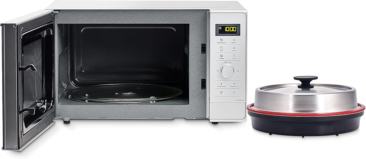Panasonic NN-SD27HSUPG Four Micro-Ondes Technologie Inverter Plateau Tournant en Verre, 23L, 1000W, 10 Prog auto, Décongélation Chaos, 6 Puissances, Minuterie, Affichage LED, Acier Inoxydable Argent