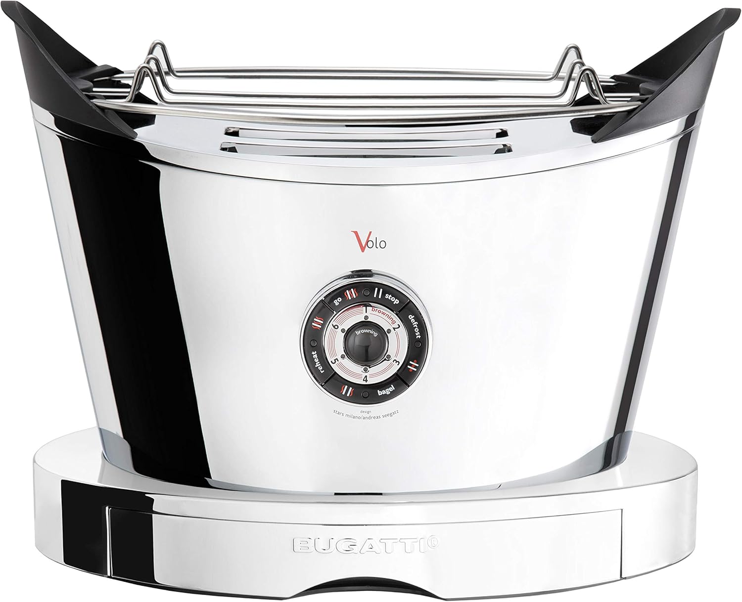 BUGATTI, Volo, Grille-Pain Électrique, 4 Fonctions, 6 Niveaux de Grillage, Design Innovant, Corps en Acier Inoxydable, Puissance 930 W (Chrome)