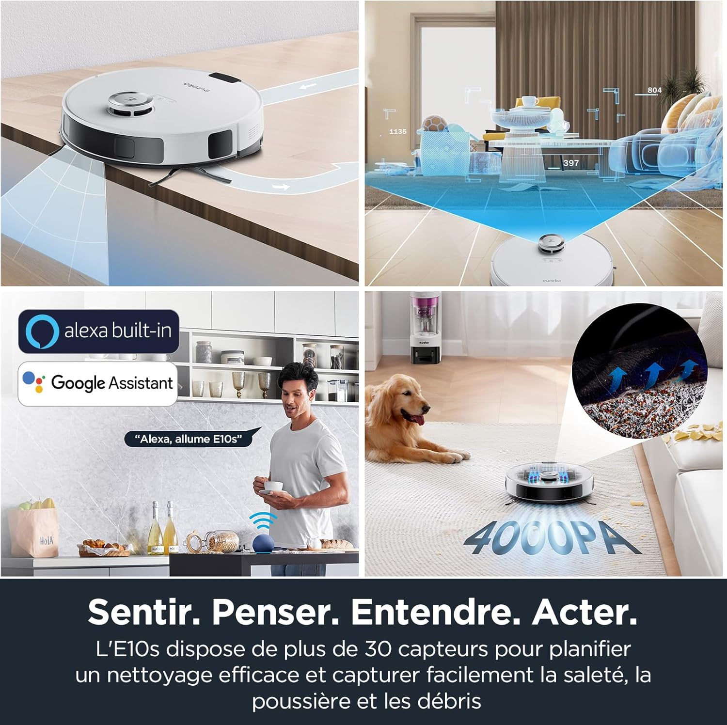 Eureka E20 Plus Aspirateur Robot de 8000 Pa avec Station de Vidange Automatique sans Sac, Robot Aspirateur Laveur Anti Enchevêtrement, Évitement d'Obstacles 3D, Autonomie de 180 Minutes, DuoDetect AI
