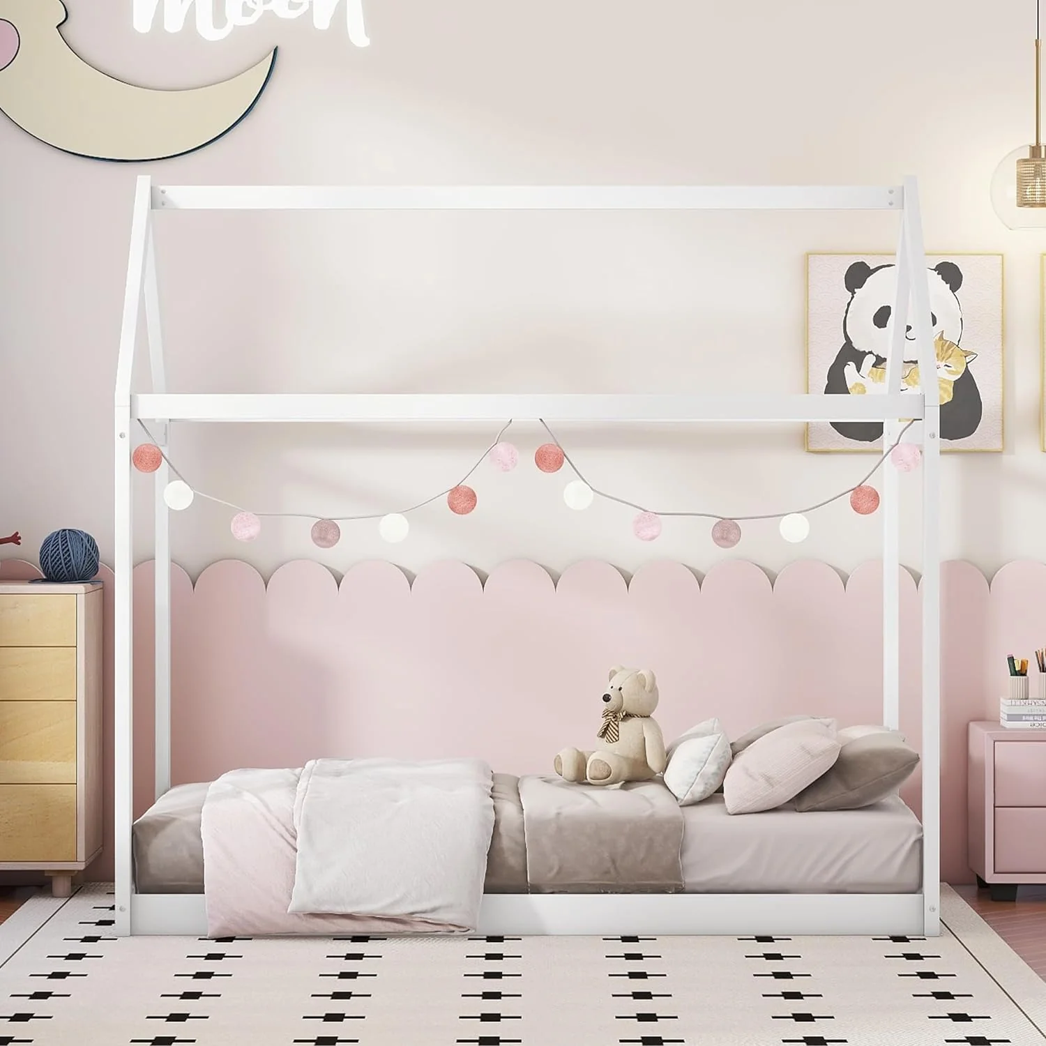 Twin House Floor Bed for Kids, Wooden Twin Montessori Bed Frame