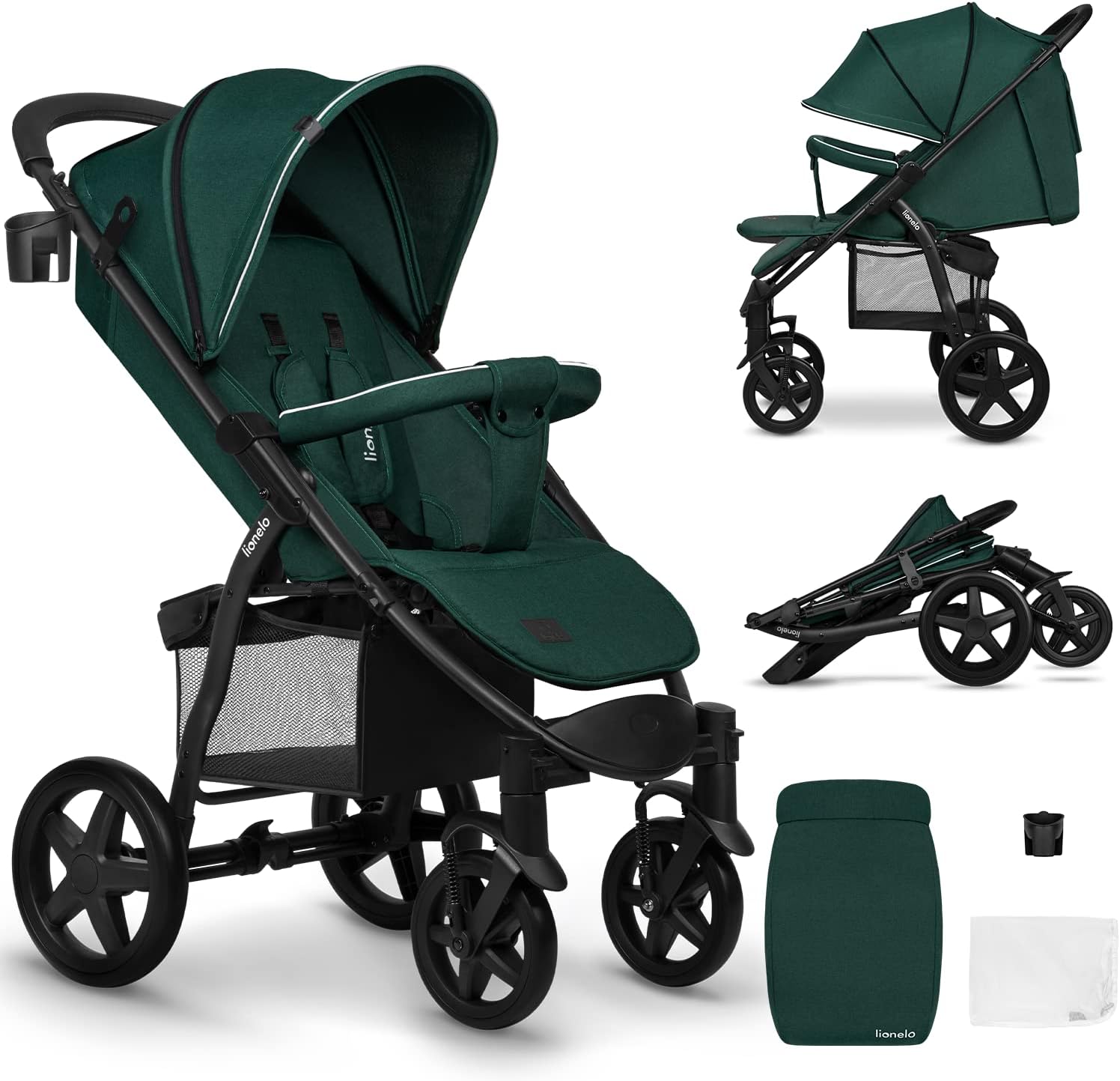 LIONELO Annet Plus poussette bebe à 22 kg, auvent avec fenêtre, roues EVA, chancelière moustiquaire porte-gobelet, réglage du dossier jusqu’à la position couchée (Dreamin, PLUS)