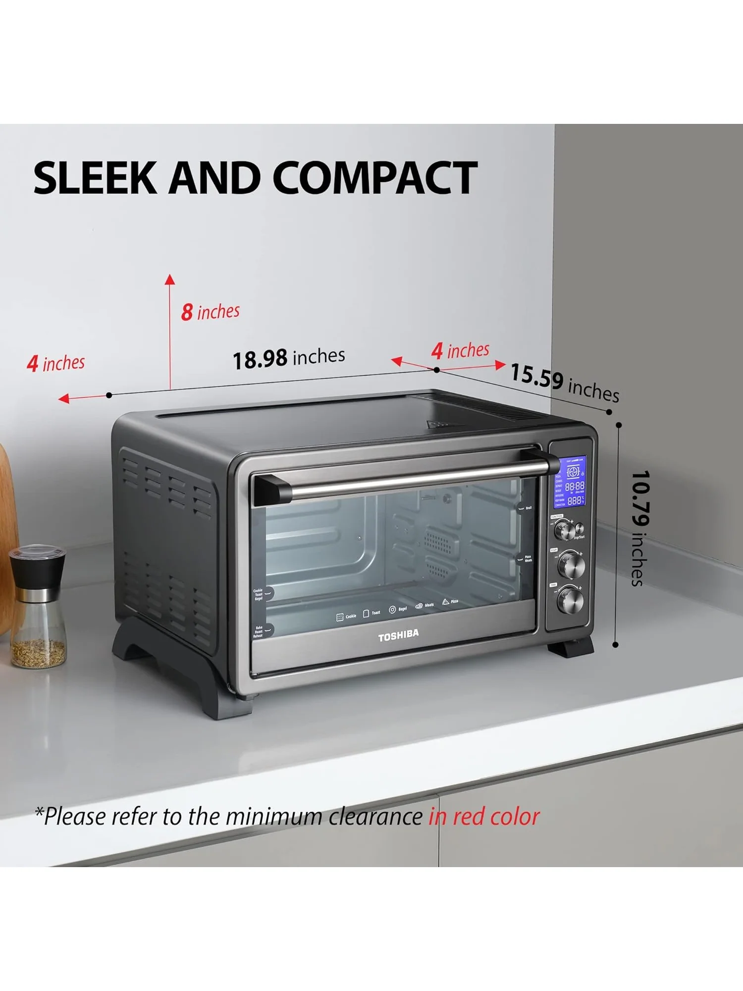 TOSHIBA AC25CEW-BS Large 6-Slice Convection Toaster Oven Countertop, 10-In-One with Toast, Pizza and Rotisserie, 1500W, Black Stainless Steel, Includes 6 Accessories