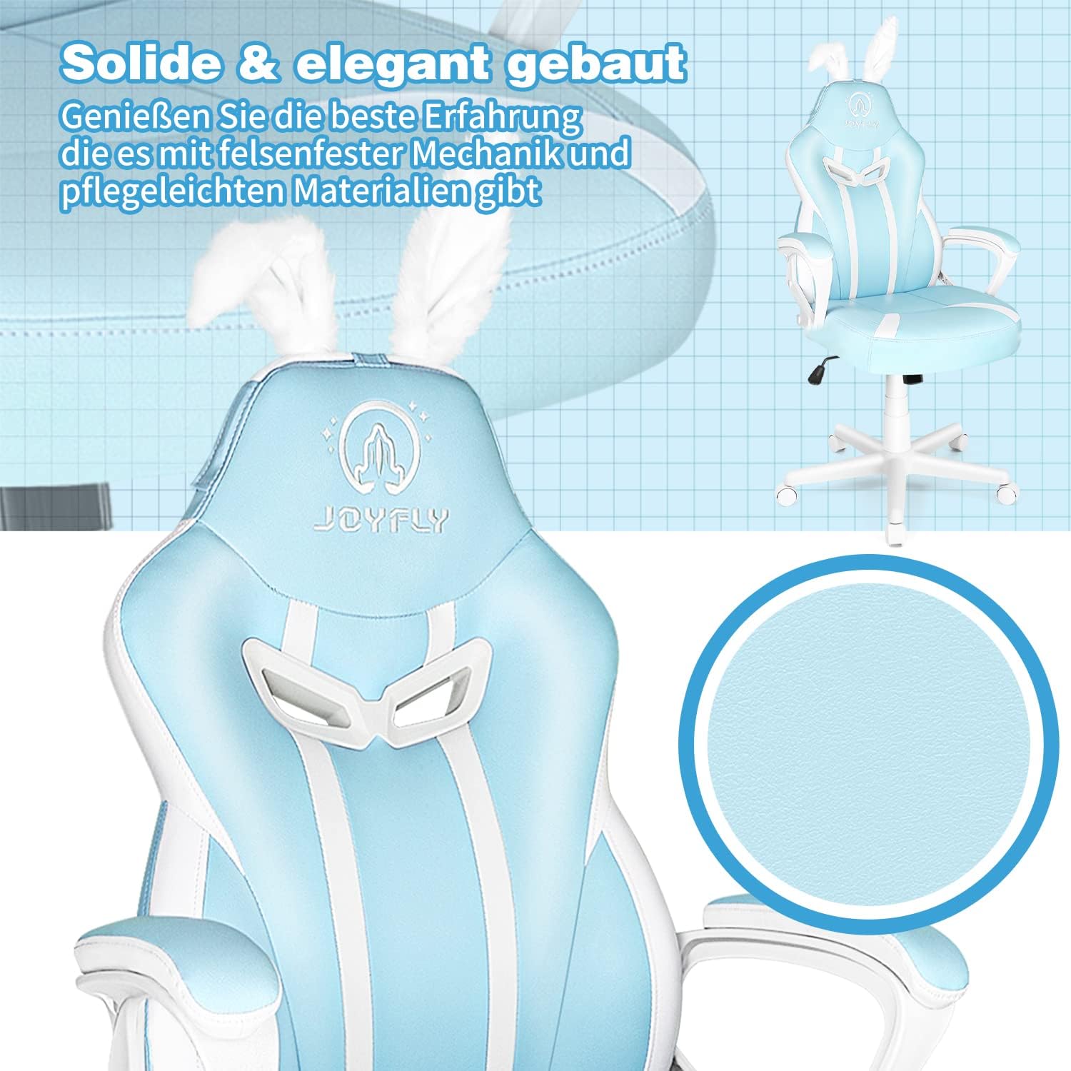 JOYFLY Chaise de Jeu Rose Ergonomique Kawaii Fauteuil Gaming avec Rabbit Ear Chaise de Bureau d'ordinateur Schreibtischstuhl avec Support Lombaire Filles(Rose)