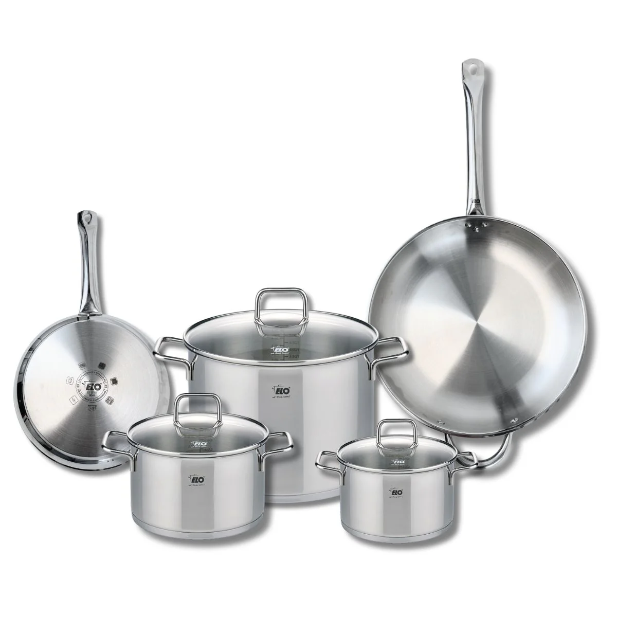 Ensemble de 2 Poêles de cuisson 24 et 32 cm et 3 faitouts 16, 20 et 26 cm Elo Profi Citrin Elo