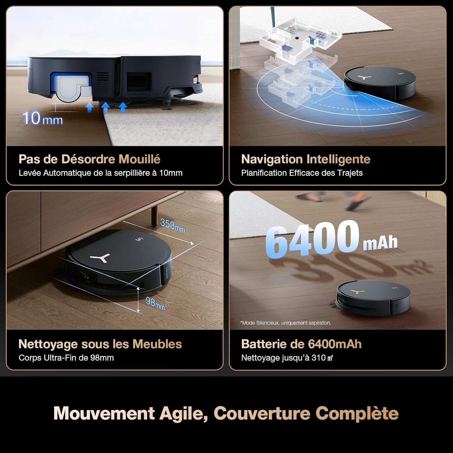 ECOVACS X8 PRO OMNI Robot Aspirateur Laveur avec Station Tout-En-Un, Puissance 18000Pa, Nettoyage Automatique Instantané OZMO ROLLER, Nettoyage à l'eau chaude 75℃, Ajout Solution Nettoyage Automatique