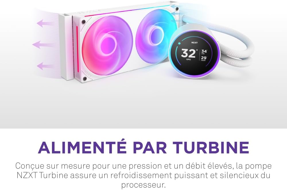 NZXT Kraken Elite 280 RGB - Refroidisseur de liquide CPU AIO - Radiateur 280mm - Ventilateur F280 RGB - IPS LCD 2,72 personnalisable - Turbine Pump - LGA 1700 1200 115X 1851 / AM5 AM4 - Noir