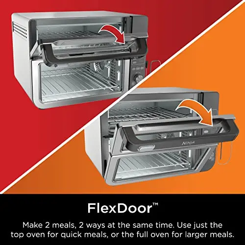 Ninja DCT401 12-in-1 Double Oven with FlexDoor, FlavorSeal & Smart Finish, Rapid Top Convection and Air Fry Bottom , Bake, Roast, Toast, Air Fry, Pizza and More, Stainless Steel